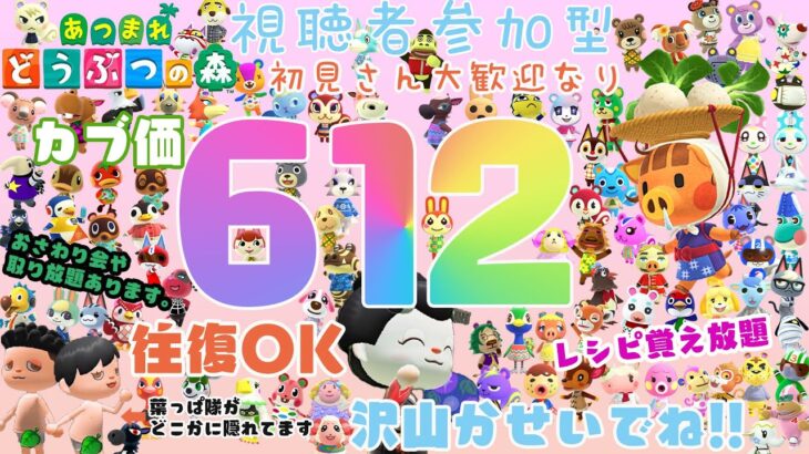 【あつ森】カブ価612ベル　 初見さん大歓迎🔰 リアタイ勢応援 🕗はっぱ隊を探せ‼️　本日のLｖ①Lv74＆②Lv68 　はっぱ隊以外に、普通の人が6人居るよ！【はっぱ隊と六人の普通の人】