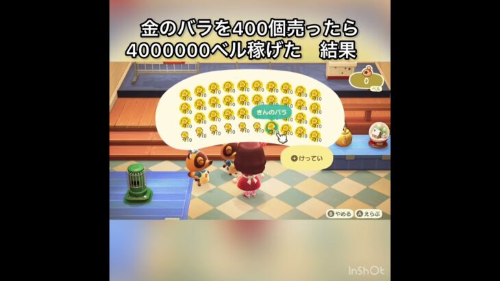 【あつ森】金のバラを400個売ったら400000ベル稼げた　結果　ベル稼ぐ　#vlog #あつ森 #あつまれどうぶつの森 #こはくちゃんねる2424