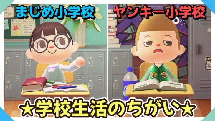 【あつ森アニメ】まじめ小学校とヤンキー小学校＊学校生活のちがい【あつまれどうぶつの森】